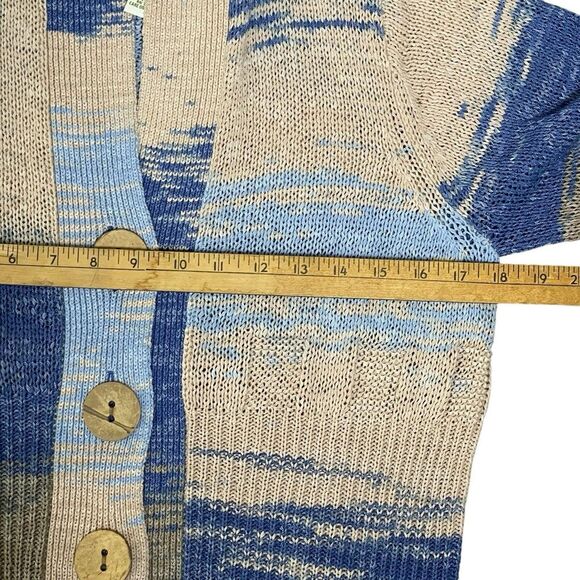 Orvis Cardigan Sweater‎ Women's L Wooden Buttons Cable Knit Patchwork Beachy - Picture 7 of 8